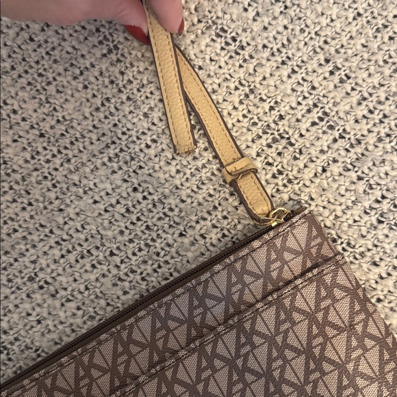 Anne Klein Monogram Wristlet / Small Zip Pouch | Brown & Gold - Picture 9 of 9